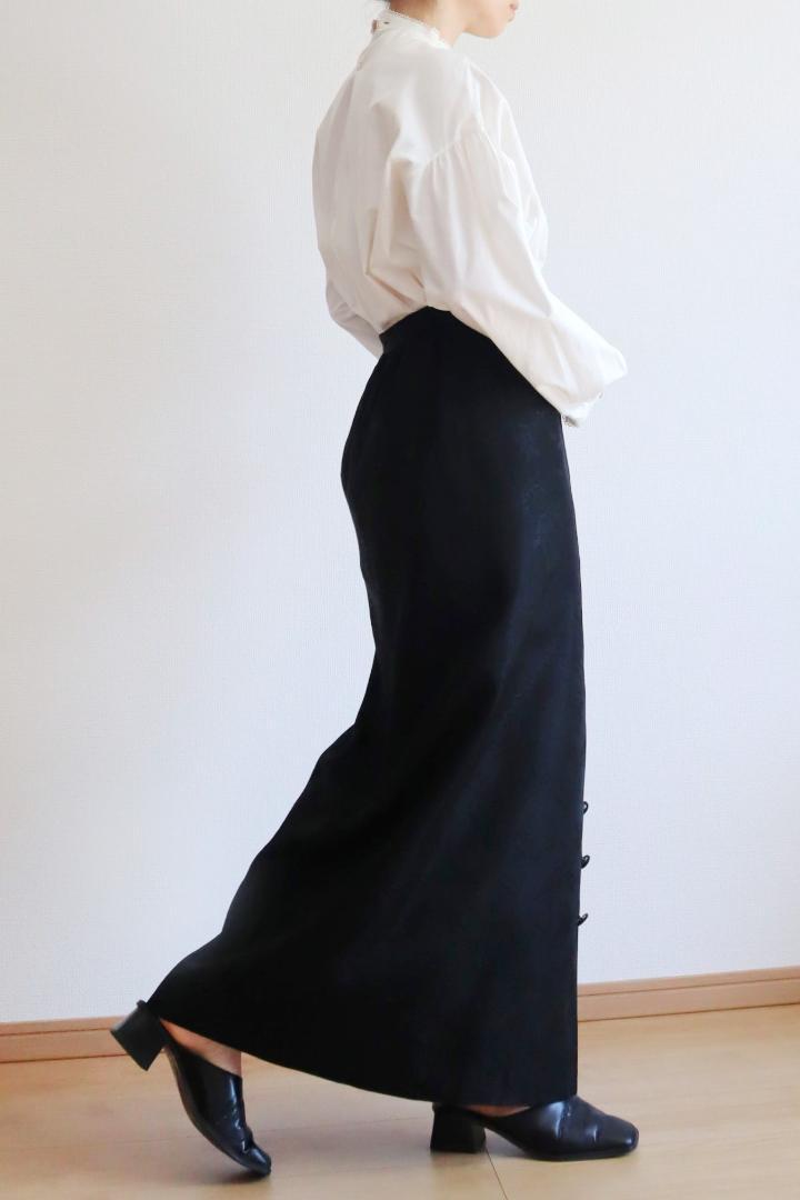 60s Black Brocade Skirt 画像18