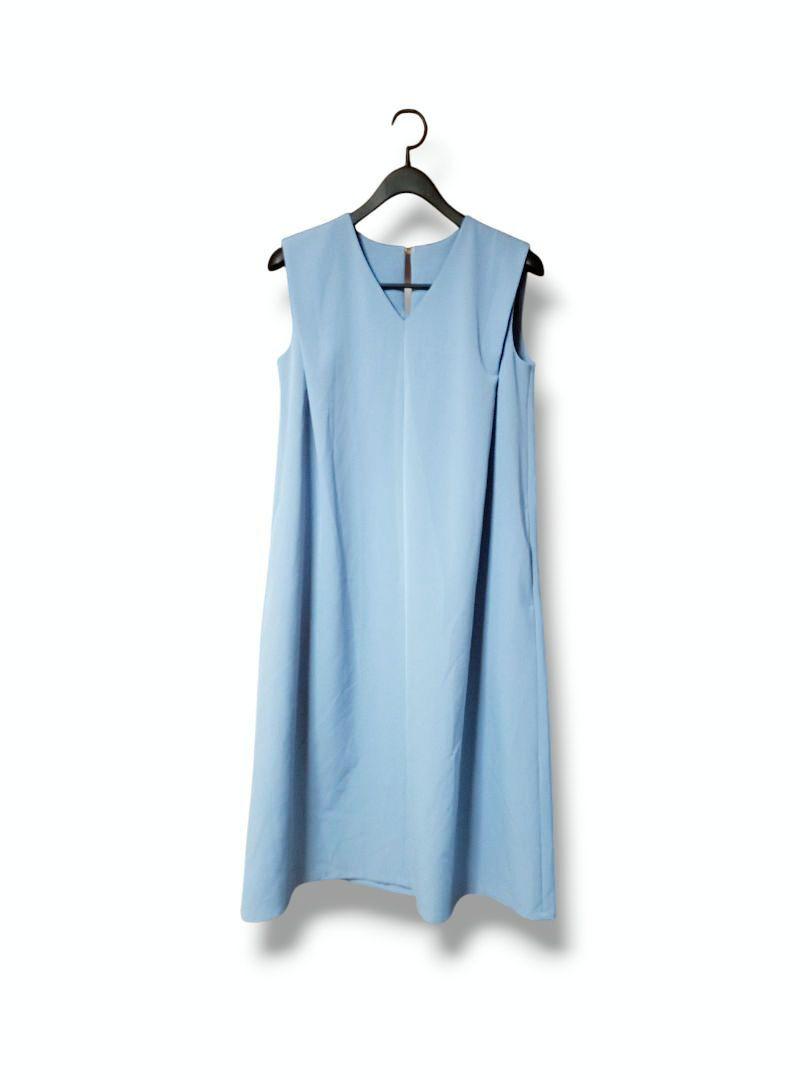 JUSGLITTY】美品 Vネックサマーワンピース ブルー系 ロング 2
