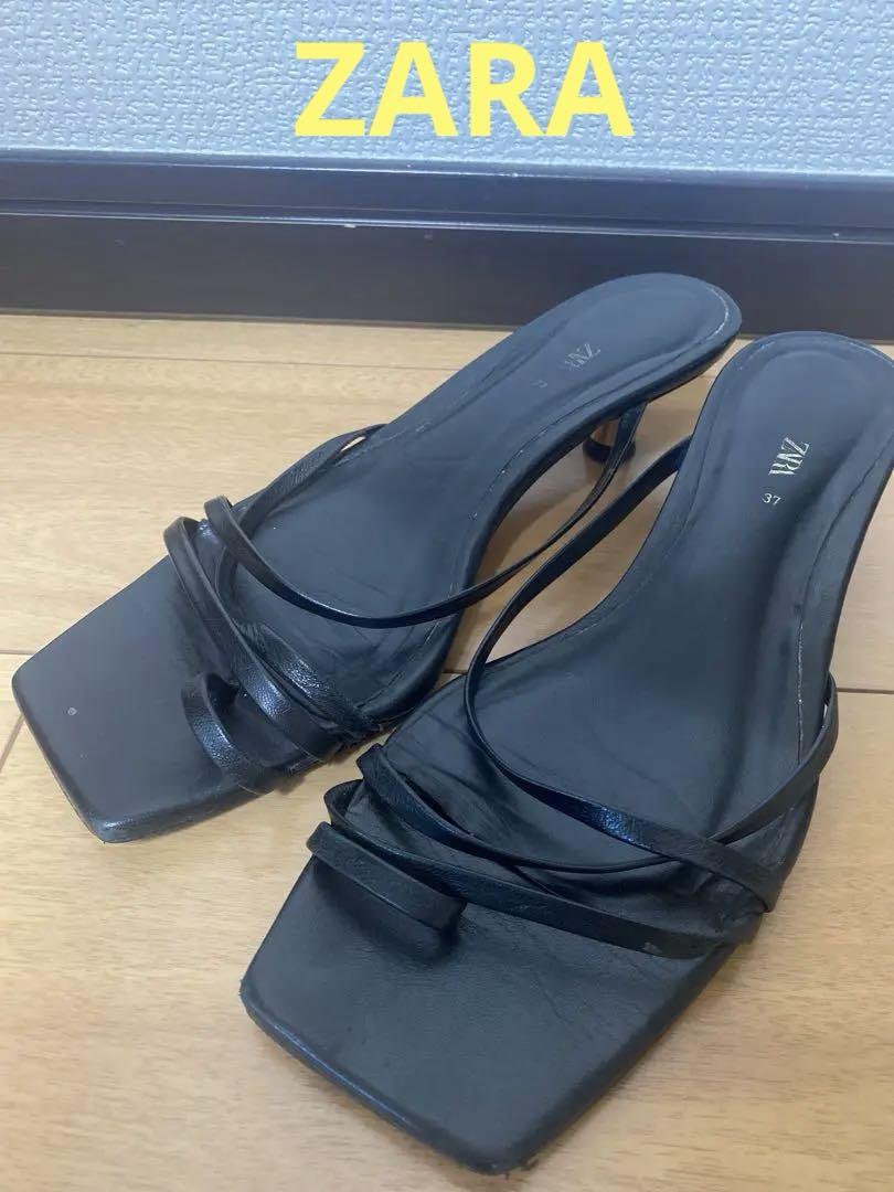 ZARA ブラック ビジューミュール 37 ZARA ブラック ミュール 37 - メルカリ