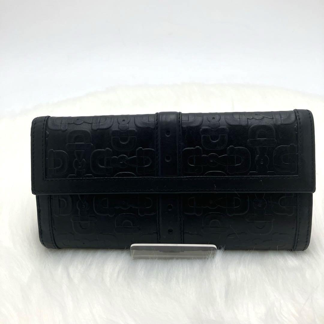 GUCCI グッチ 長財布 ホースビット柄 黒 レザー フラップ式