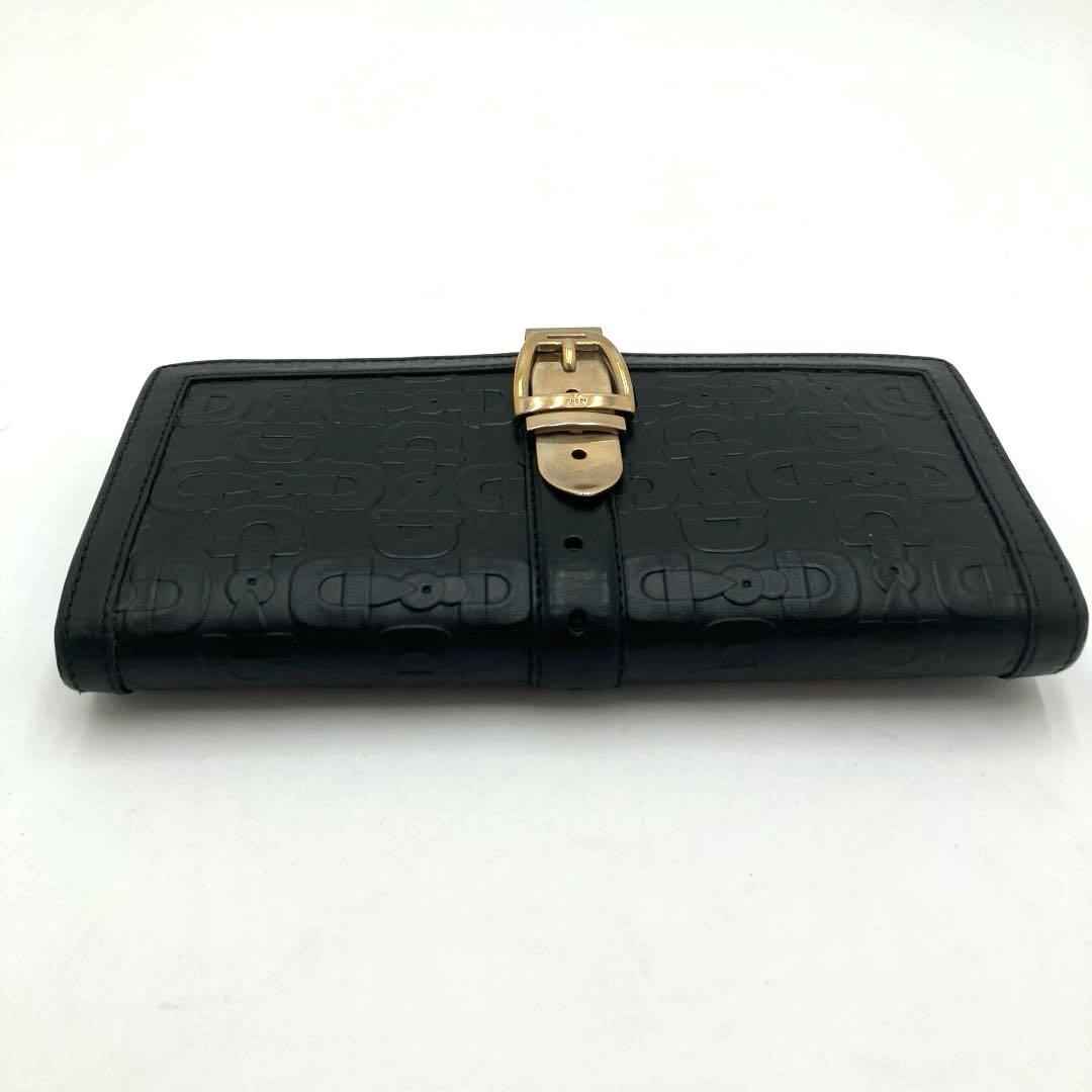 GUCCI グッチ 長財布 ホースビット柄 黒 レザー フラップ式