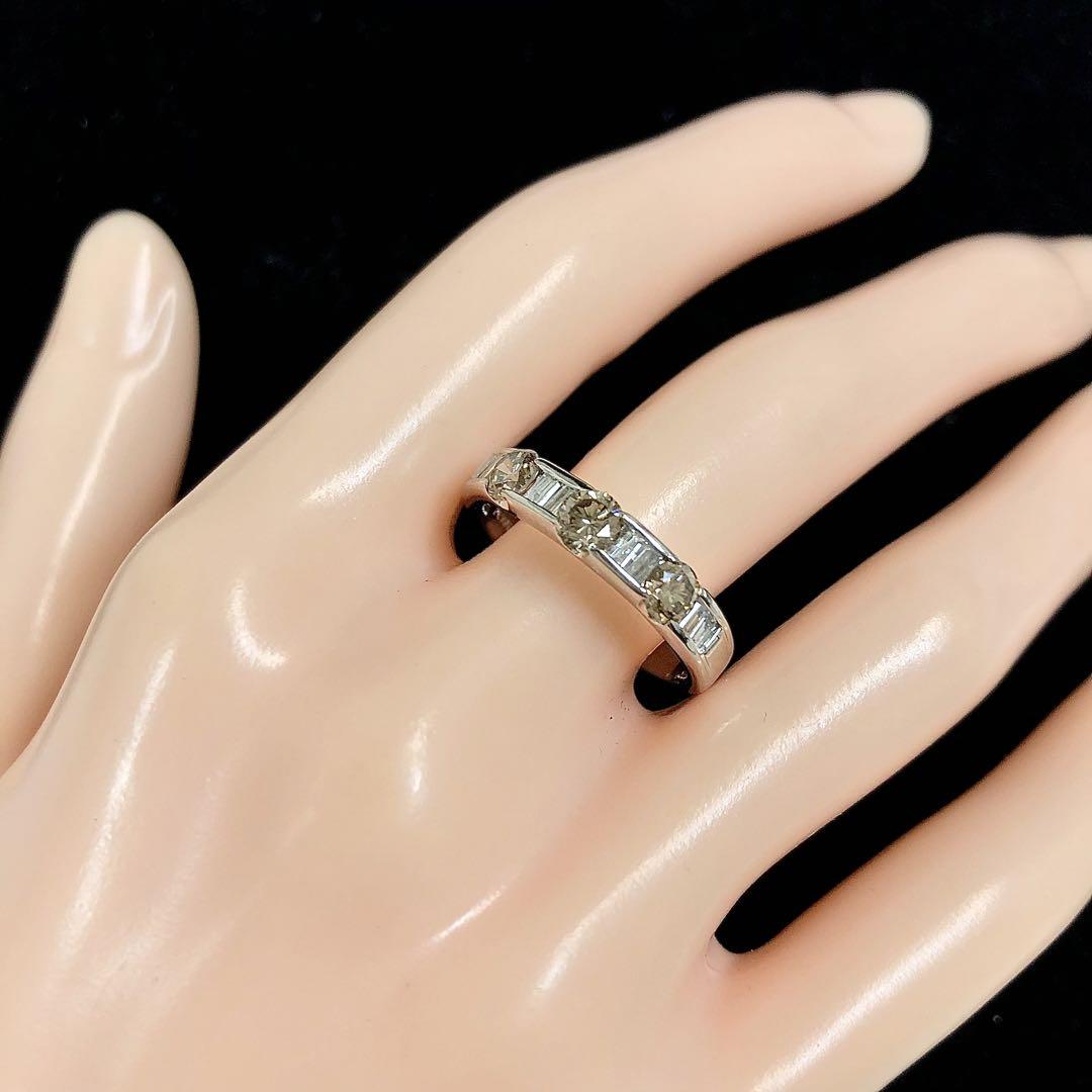 ブラウン ダイヤモンド 1.10ct Pt900 テーパー ダイヤ リング 指輪