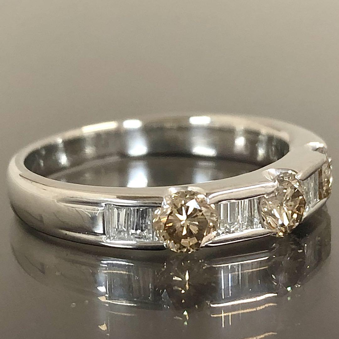 ブラウン ダイヤモンド 1.10ct Pt900 テーパー ダイヤ リング 指輪