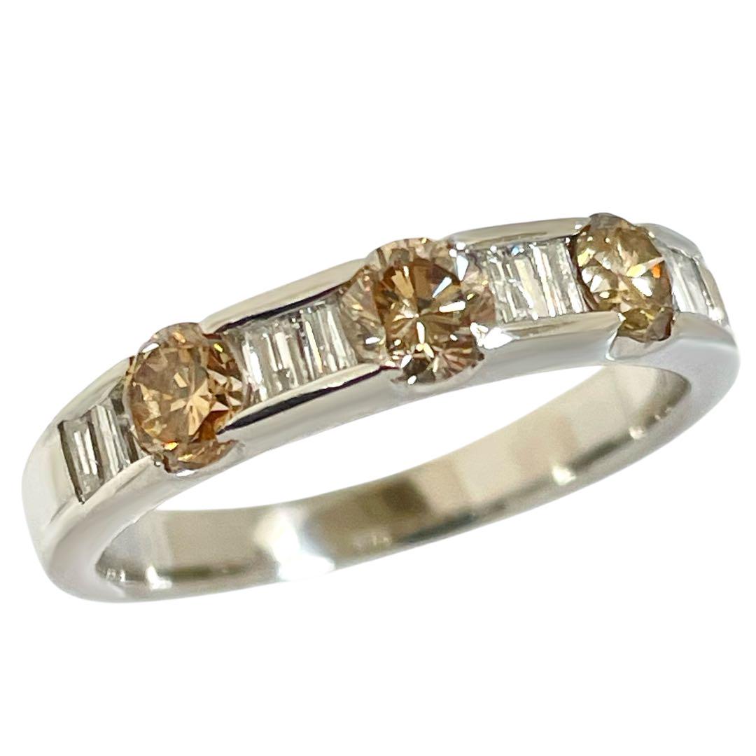 ブラウン ダイヤモンド 1.10ct Pt900 テーパー ダイヤ リング 指輪