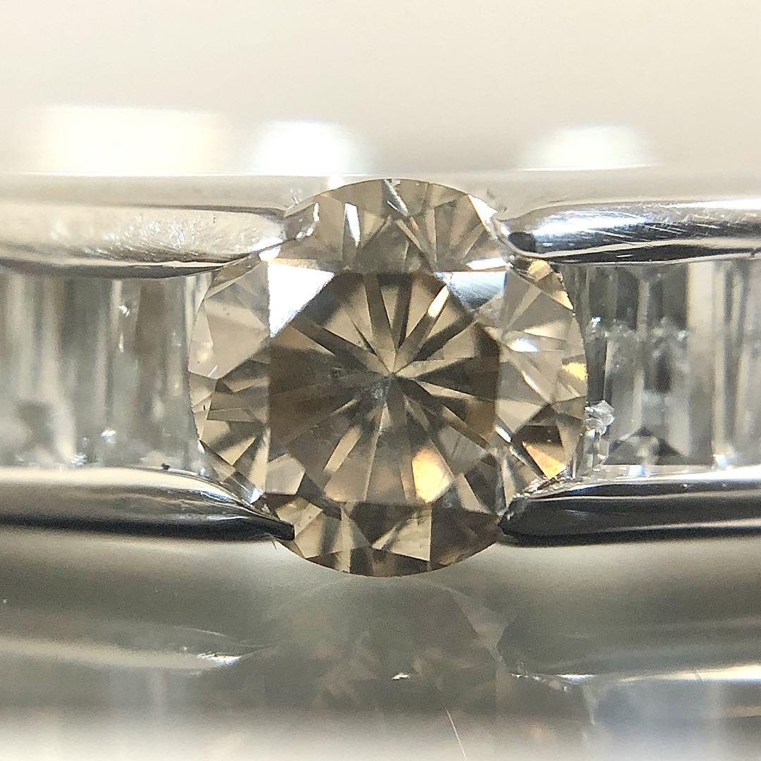 ブラウン ダイヤモンド 1.10ct Pt900 テーパー ダイヤ リング 指輪