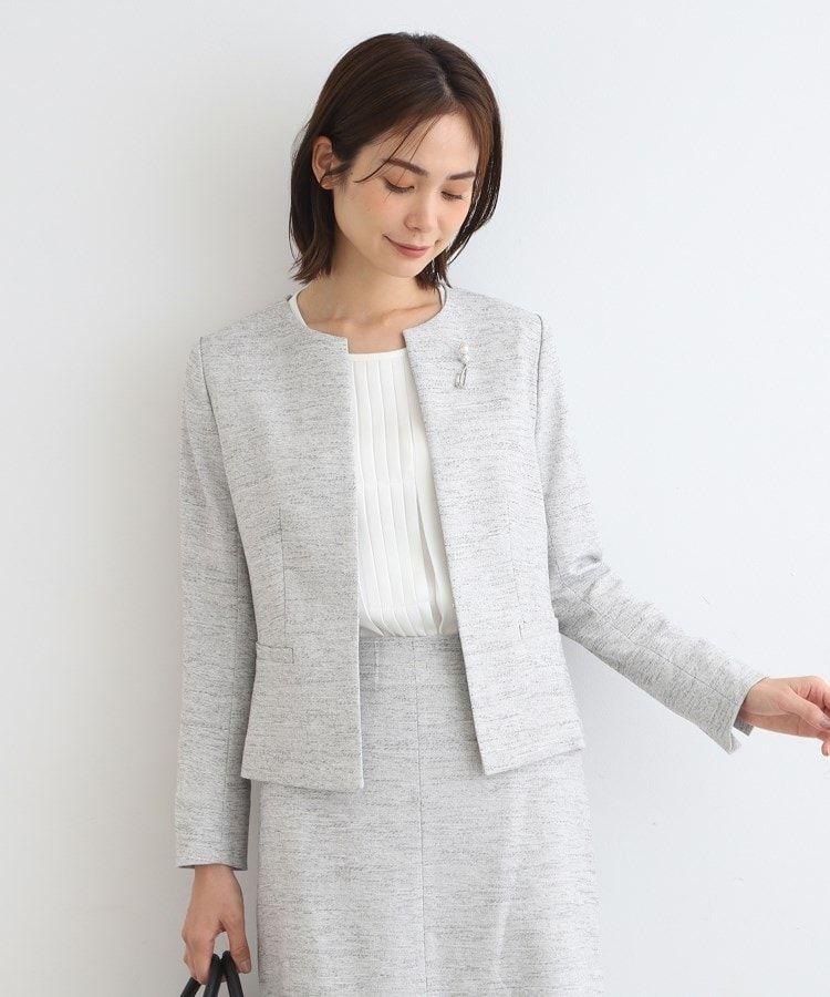 美品　大きいサイズ　インディヴィ　ツイードノーカラージャケット