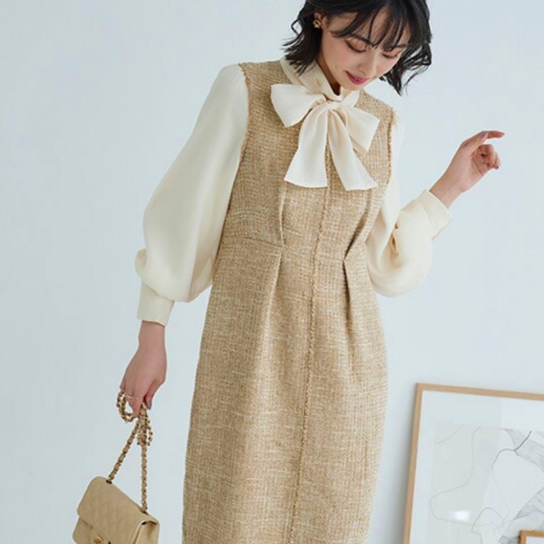 長袖ワンピース ベージュM