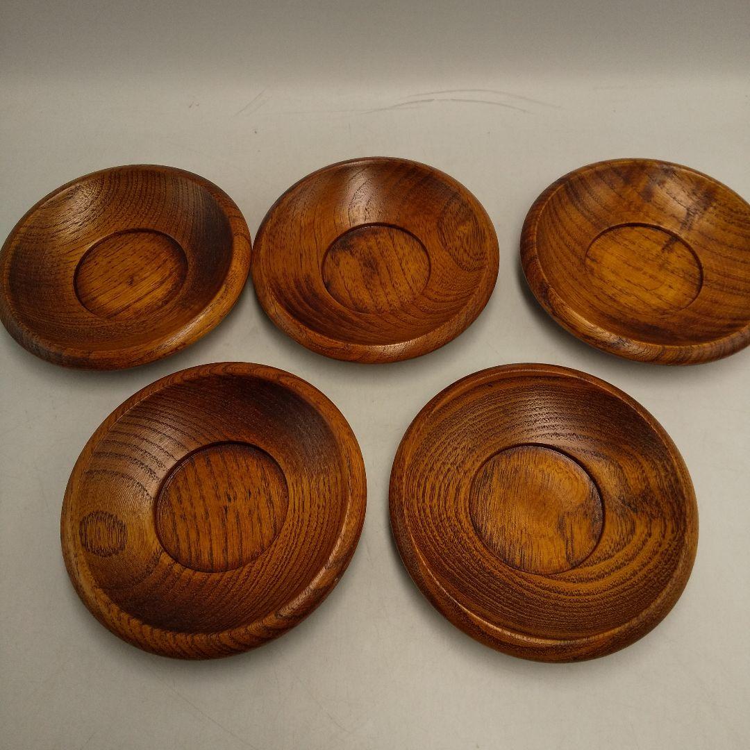 紀州塗り　手作り本塗茶托　5枚セット　茶器　お茶道具　茶道　木製①