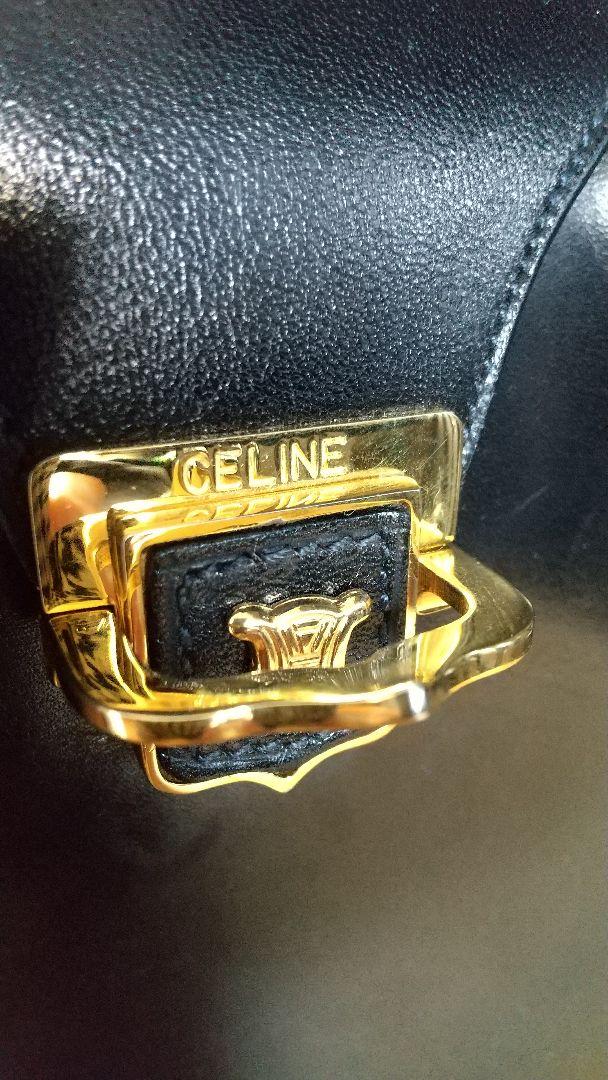 CELINE 黒 本革 ショルダーバッグ  トリオンフ ゴールド金具