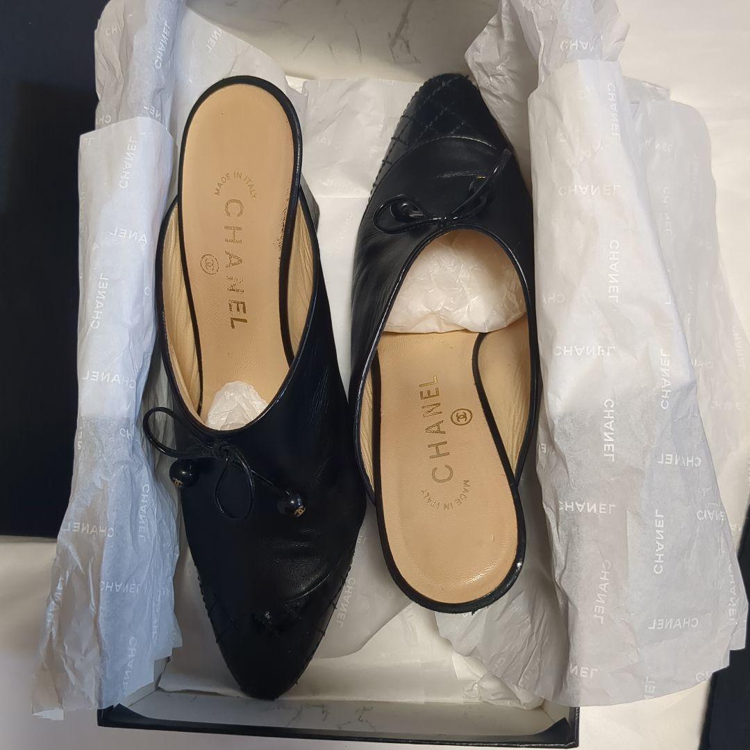 CHANEL ブラックレザー ミュール