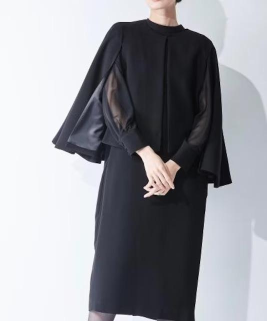新品☆8L喪服礼服ブラックフォーマルマント風アンサンブル黒おしゃれ☆u284