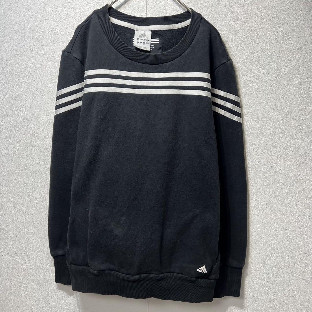 ー品販売  US規格】希少 adidas ブラック44 スウェット プリントロゴ 3ライン トップス