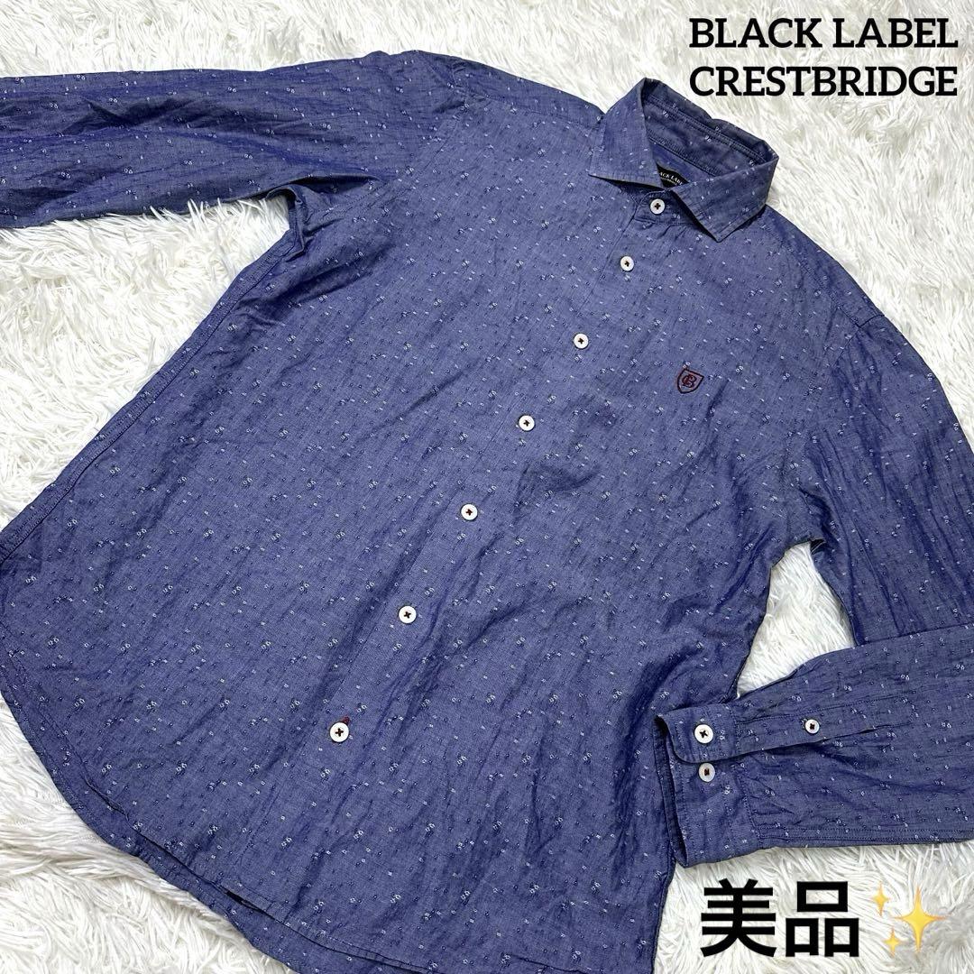 美品✨ブラックレーベルクレストブリッジ　総柄デニム風シャツ　Mサイズ