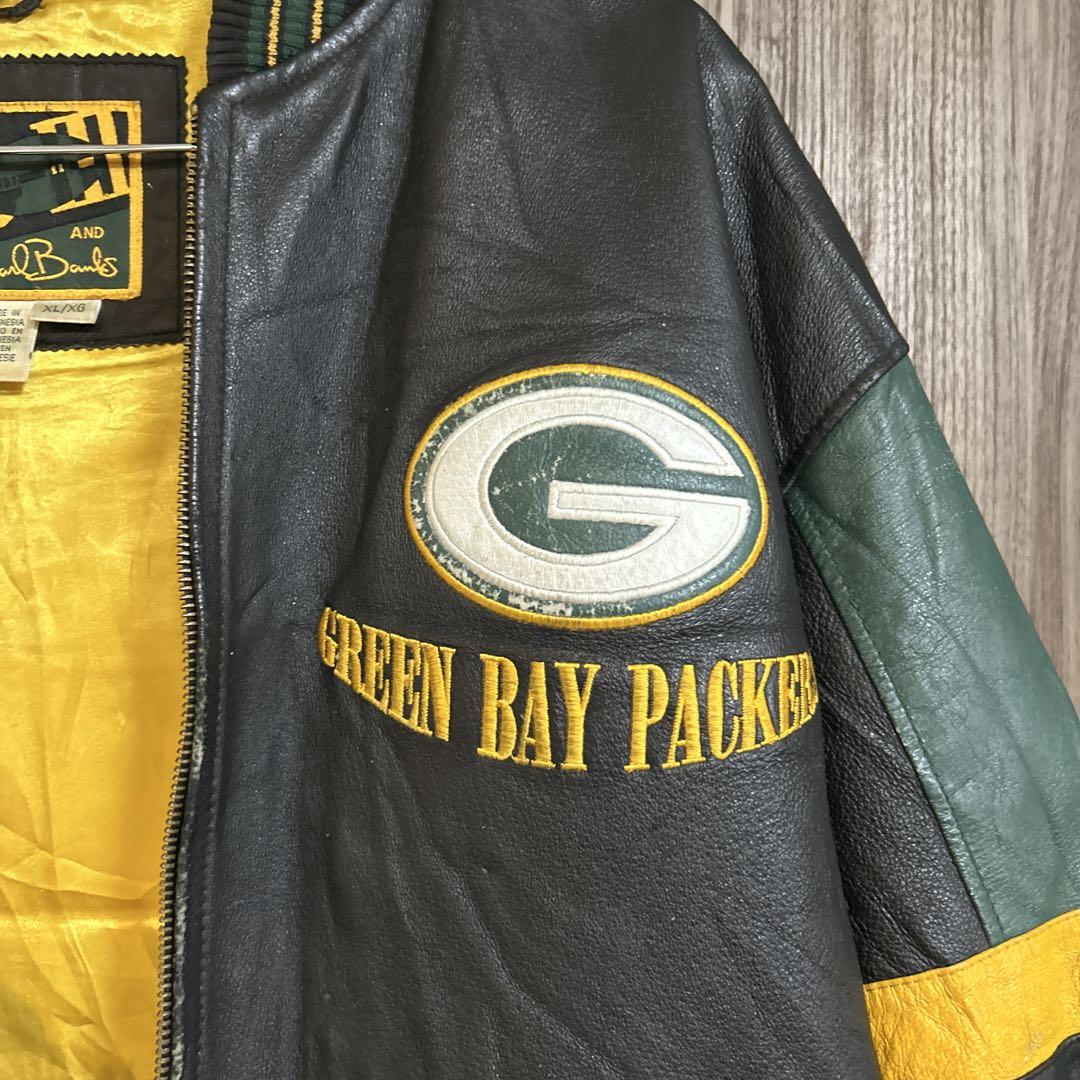 90s古着 NFL グリーンベイパッカーズ レザースタジャン XL