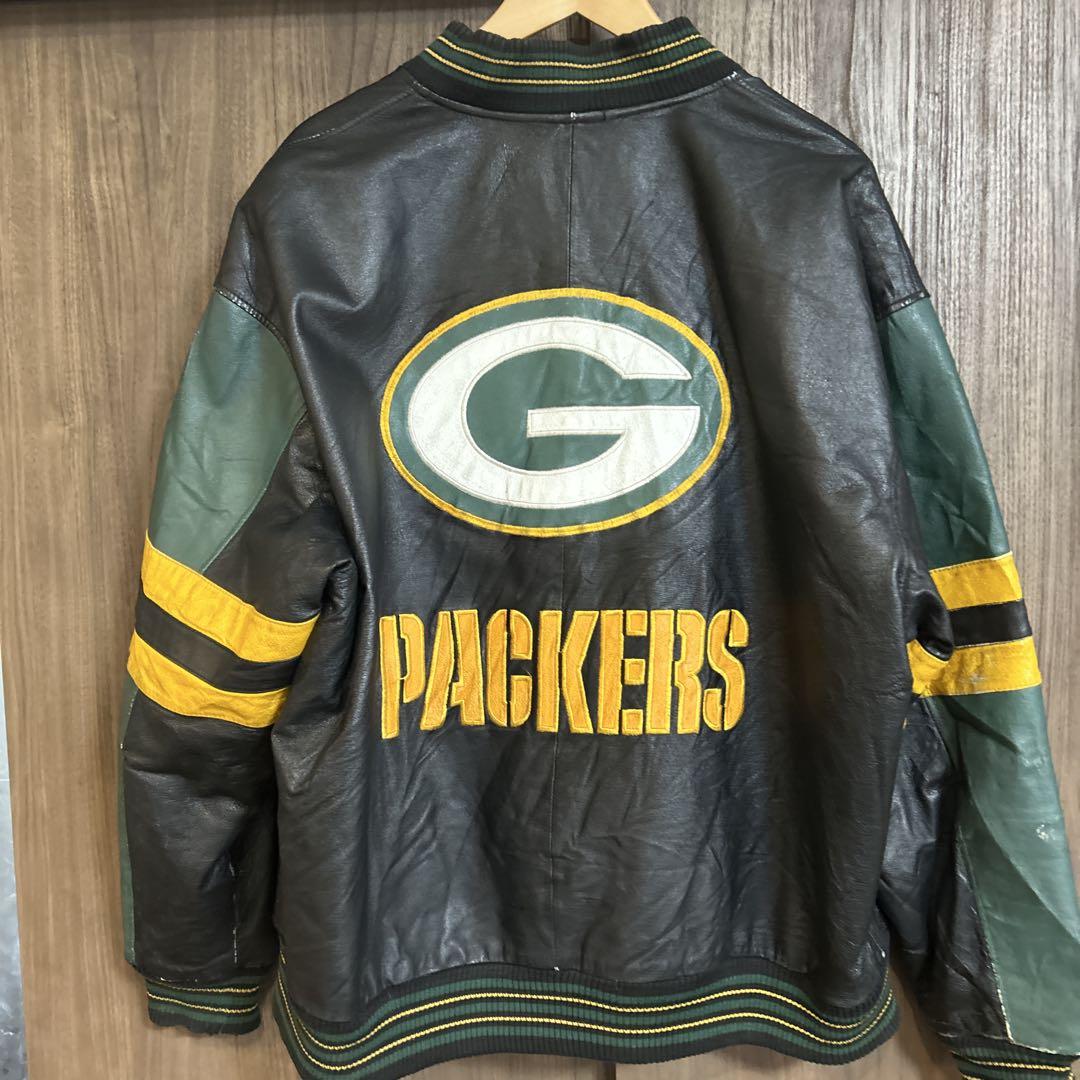 90s古着 NFL グリーンベイパッカーズ レザースタジャン XL