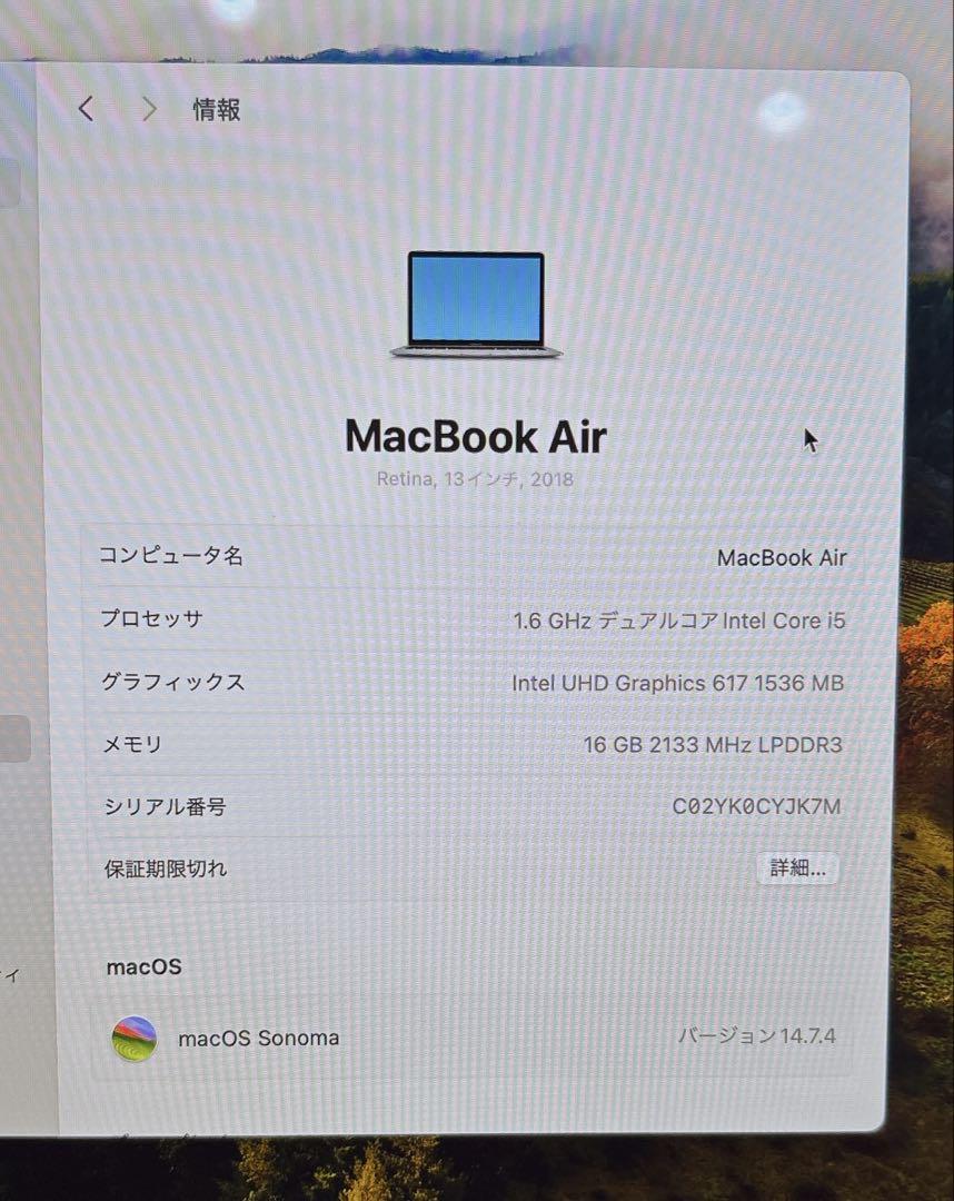 MacBook Air 2018 メモリ16GB ストレージ256GB