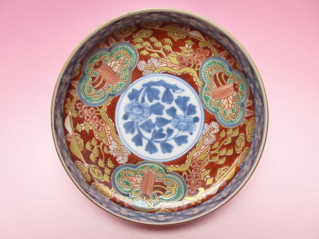 大聖寺伊万里 色絵 宝尽くし 風景 模様 なます皿 6客 70403