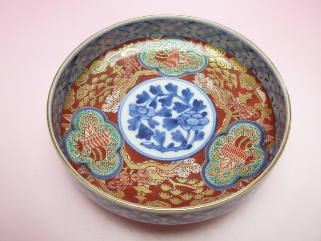 大聖寺伊万里 色絵 宝尽くし 風景 模様 なます皿 6客 70403