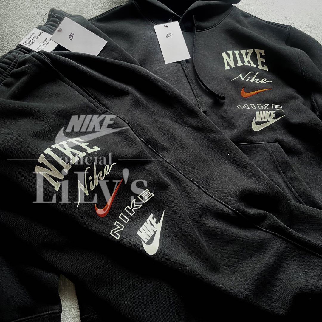 3新品　NIKE上下セットアップ　ブラック✖︎オレンジ　黒　XL ナイキ　ロゴ刺繍