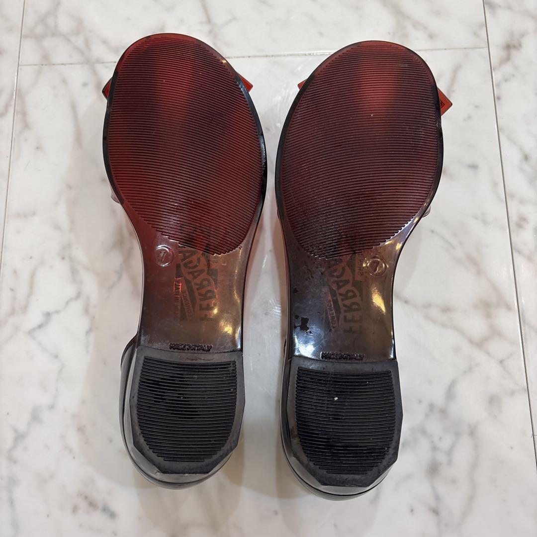 Salvatore Ferragamoオープントゥラバーリボンフラットシューズ
