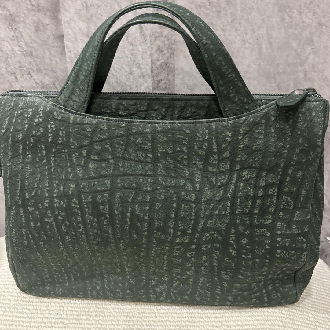 JRA認定　エキゾチックレザー　ハンドバッグ 緑アンテロープ　カモシカ　シカ革
