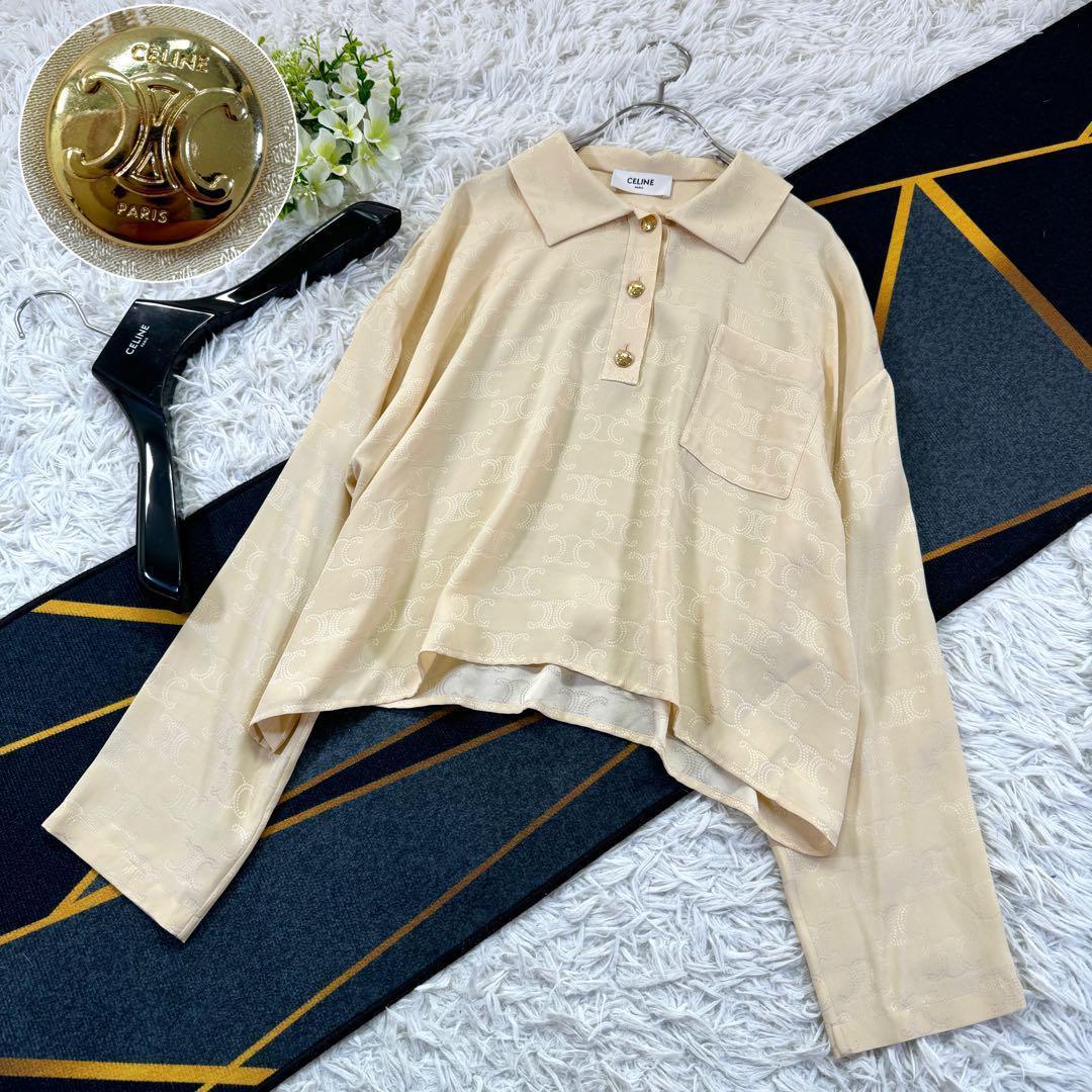 新品級 24SS CELINE ポロブラウス シャツ XS トリオンフ 金ボタン