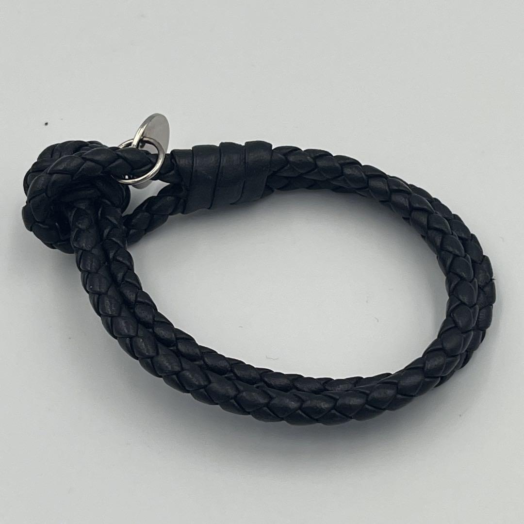 極美品　BOTTEGA VENETA イントレチャート レザー ブレスレット　黒