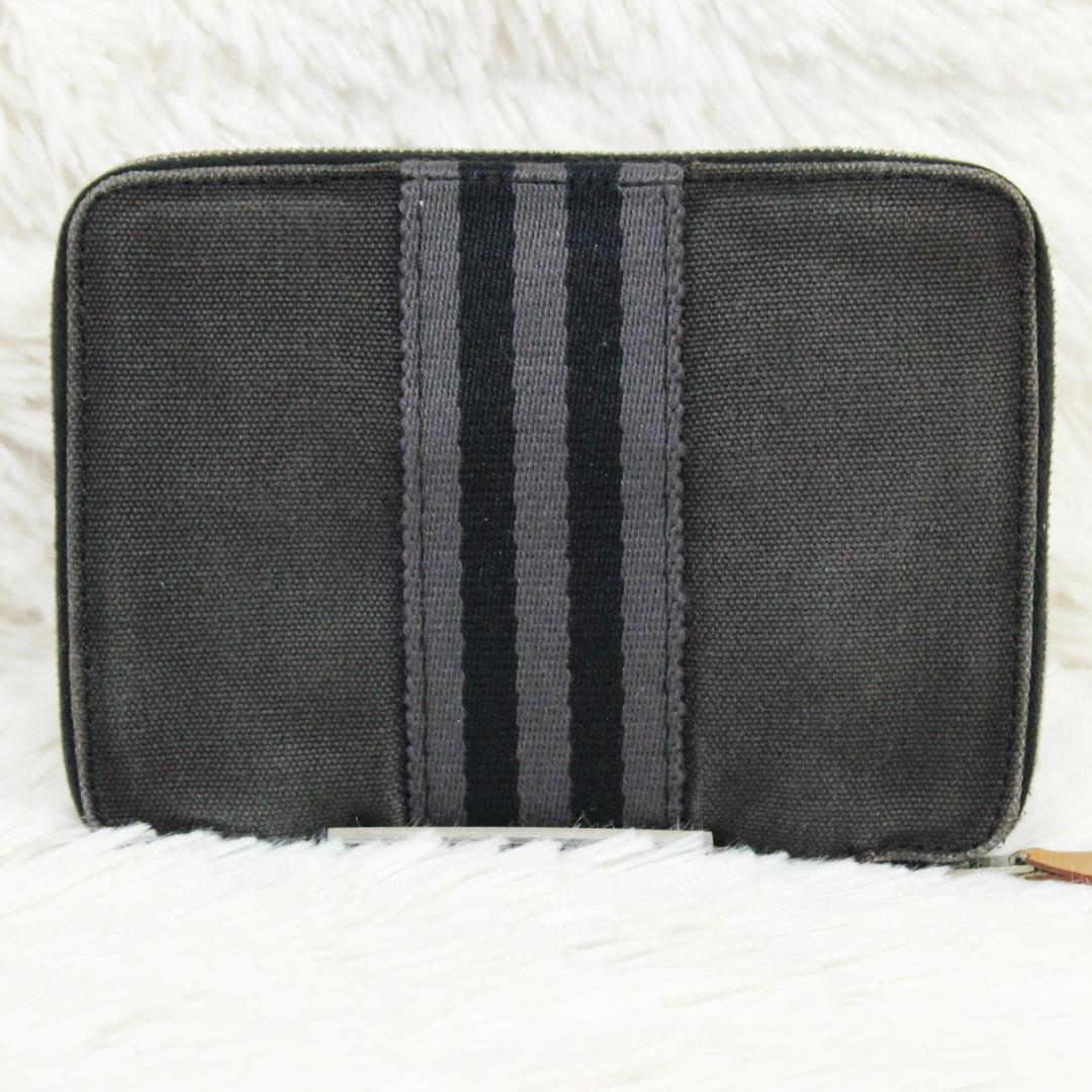 美品 エルメス 二つ折り財布 フールトゥ ラウンドファスナー キャンバス グレー 美品 エルメス 二つ折り財布 フールトゥ ラウンドファスナー