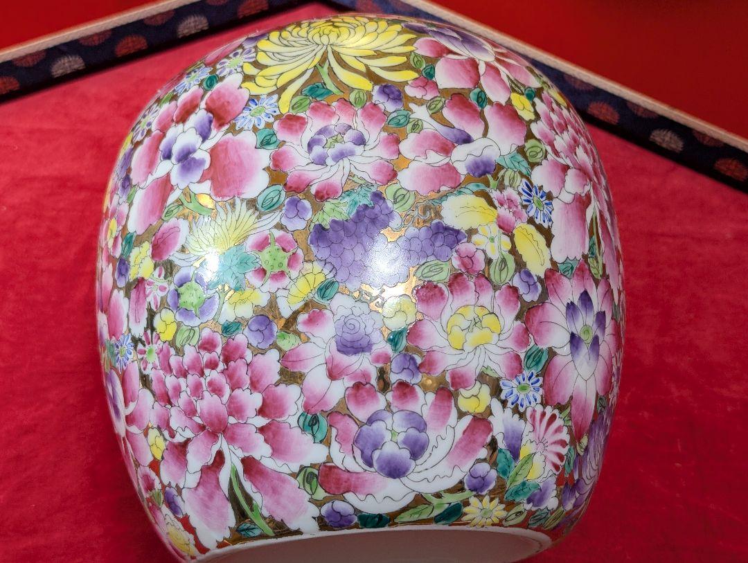 中国美術　粉彩　花詰　飾り壺