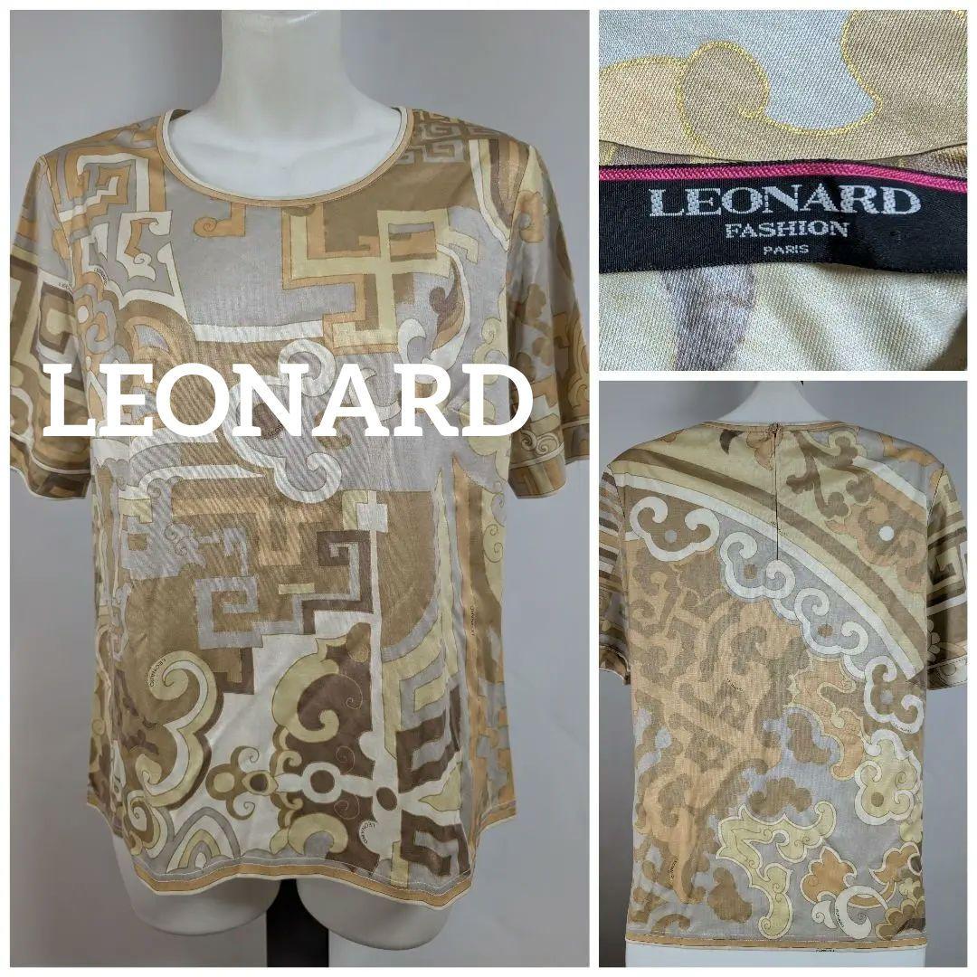 LEONARD レオナール ブラウン 幾何学模様 半袖Tシャツ