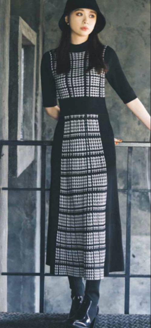 rienda2WAY千鳥柄フレアKnit OP美品