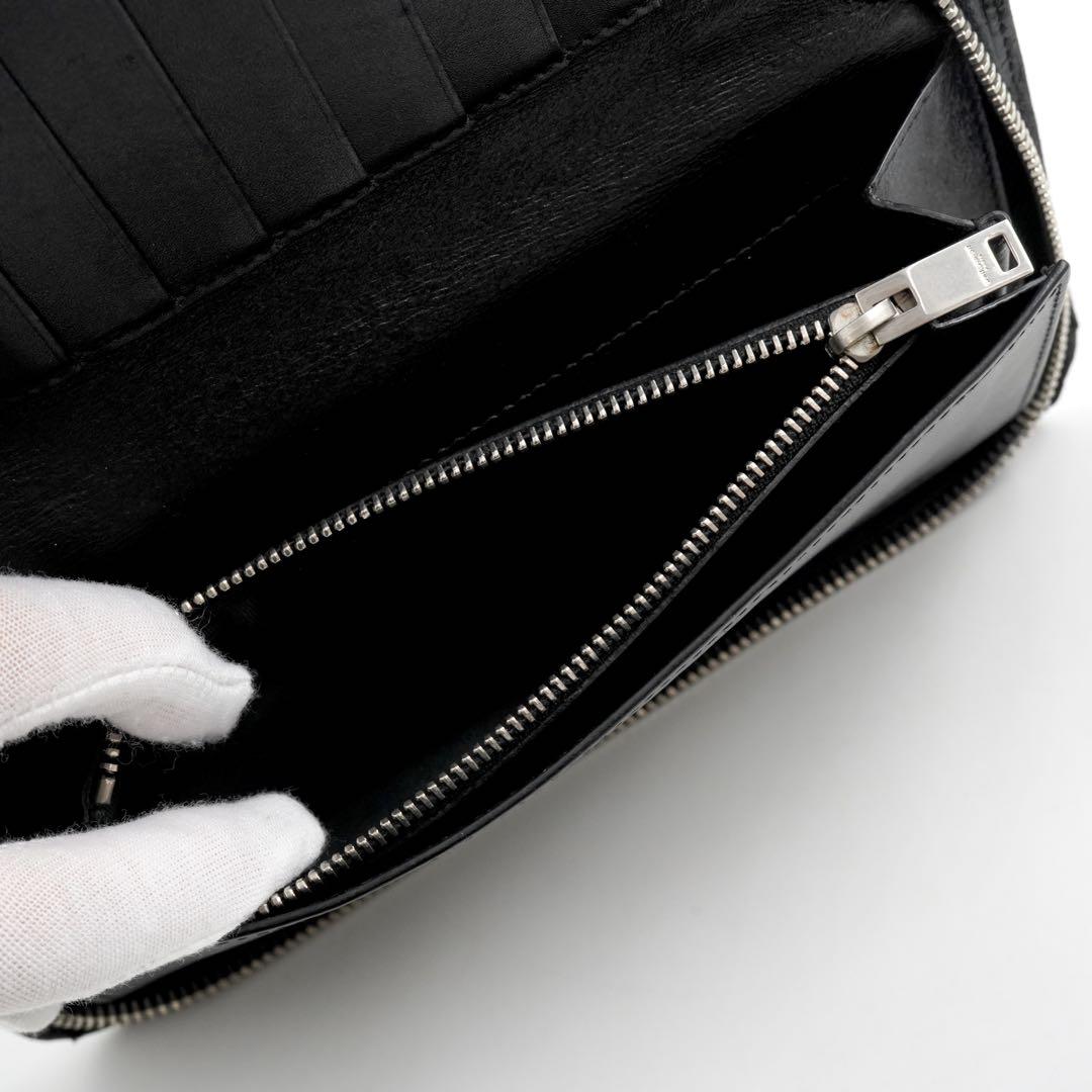 ✨極美品✨　サンローラン　長財布　クロコ　ラウンジップ　ロゴ刻印　レザー　黒