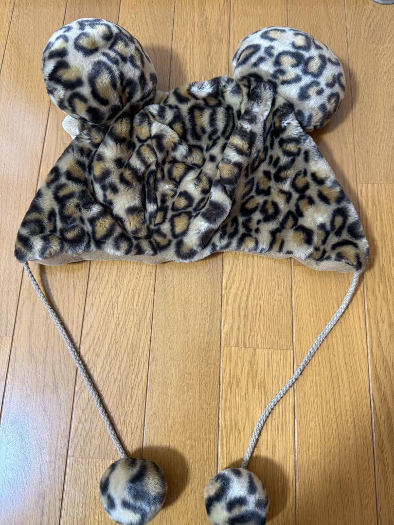 ディズニー　ミニーヒョウ柄　レオパード 柄　フリース帽子