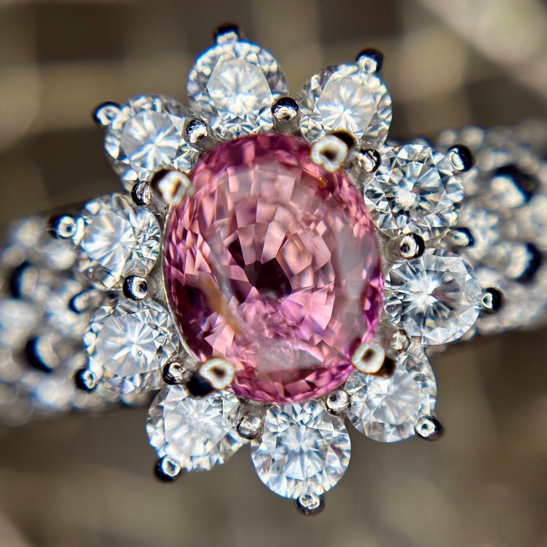 天然非加熱パパラチアサファイア ダイヤモンド 計2.19ct PT 天然非加熱パパラチアサファイア ダイヤモンド 計2.19ct PT