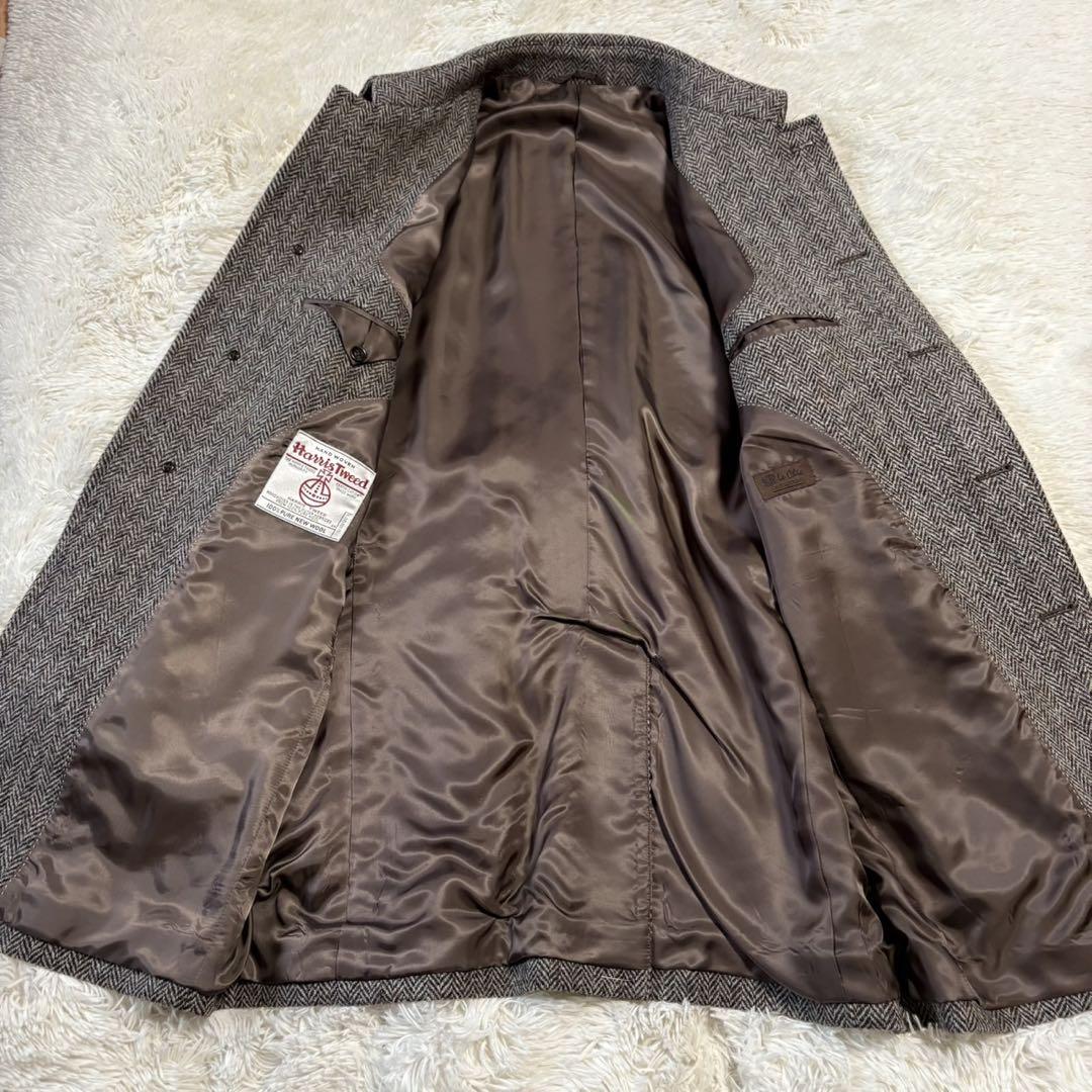 【美品】Le Chic✖️ハリスツイード　へリンボ ーン　ステンカラー　Lサイズ