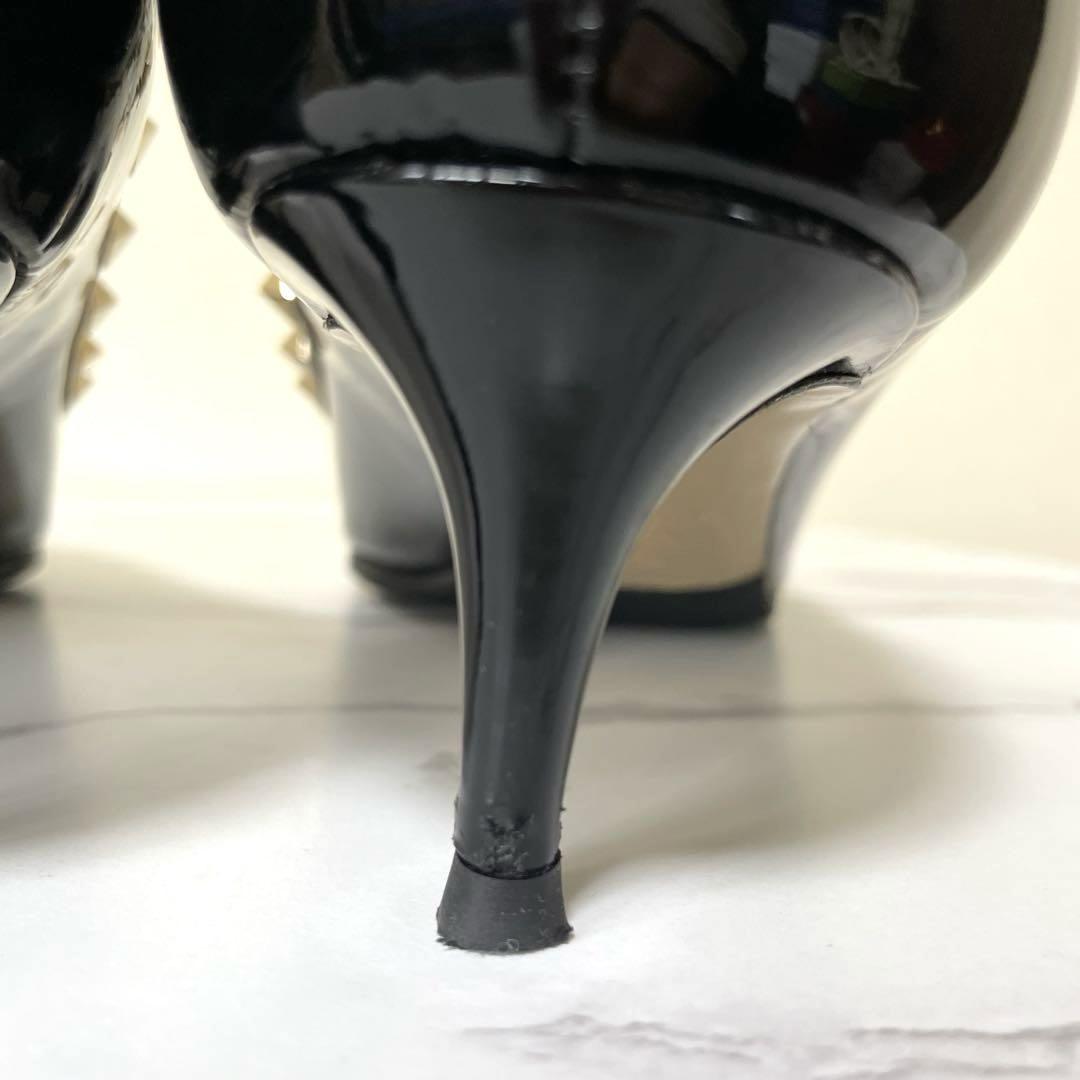 VALENTINO 37.5 ロックスタッズ　エナメル ブラック　パンプス