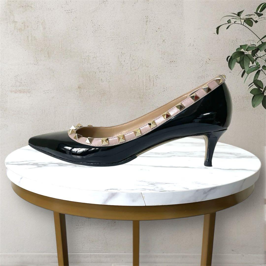 VALENTINO 37.5 ロックスタッズ　エナメル ブラック　パンプス