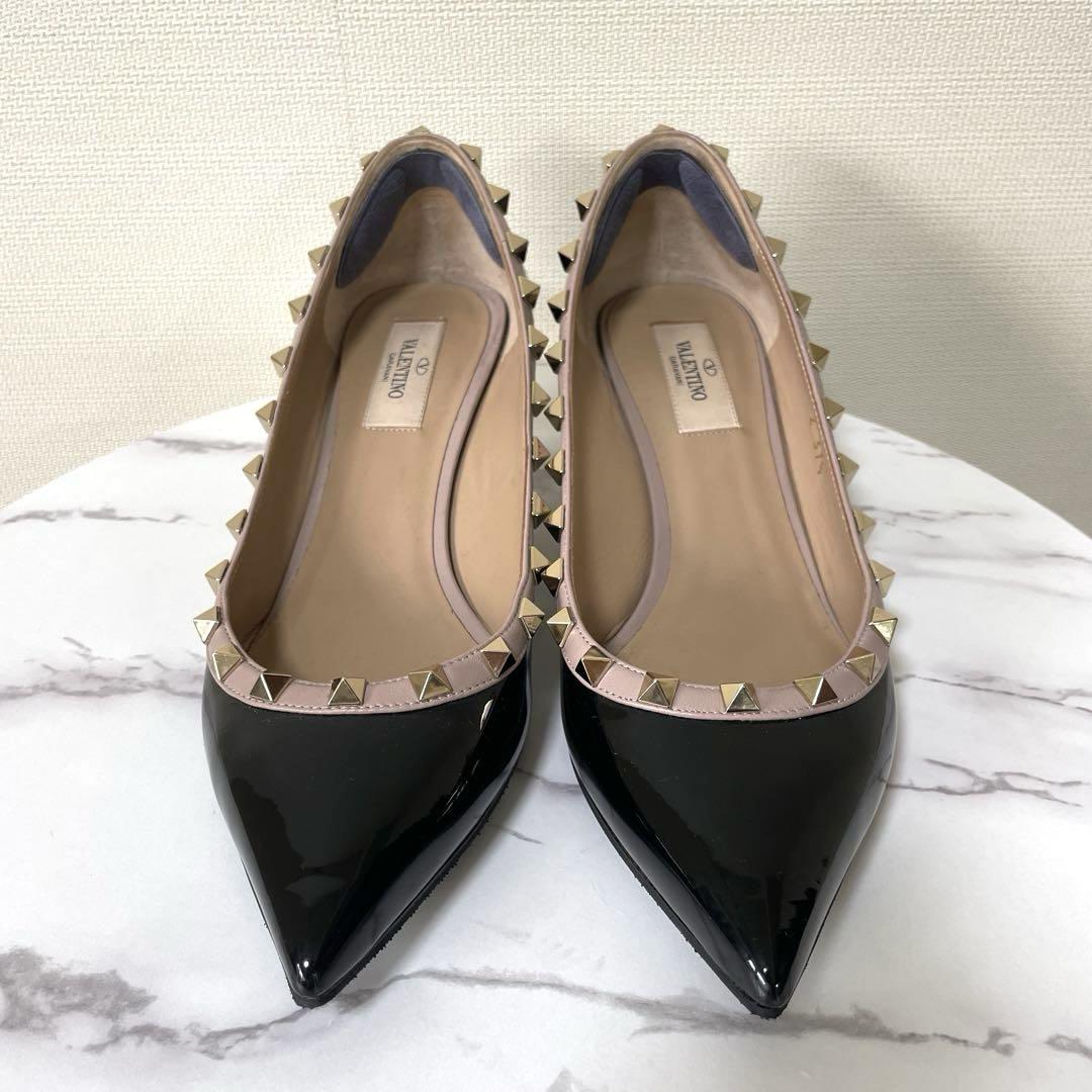 VALENTINO 37.5 ロックスタッズ　エナメル ブラック　パンプス