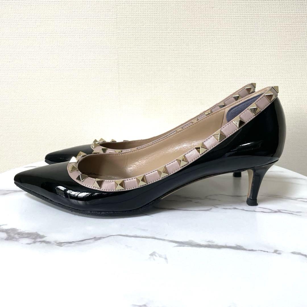 VALENTINO 37.5 ロックスタッズ　エナメル ブラック　パンプス