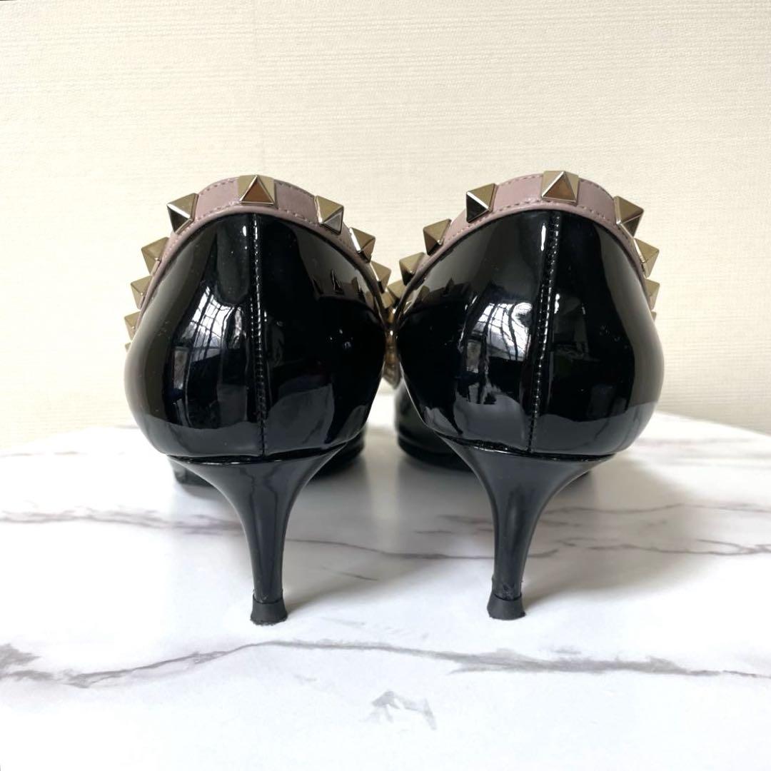 VALENTINO 37.5 ロックスタッズ　エナメル ブラック　パンプス