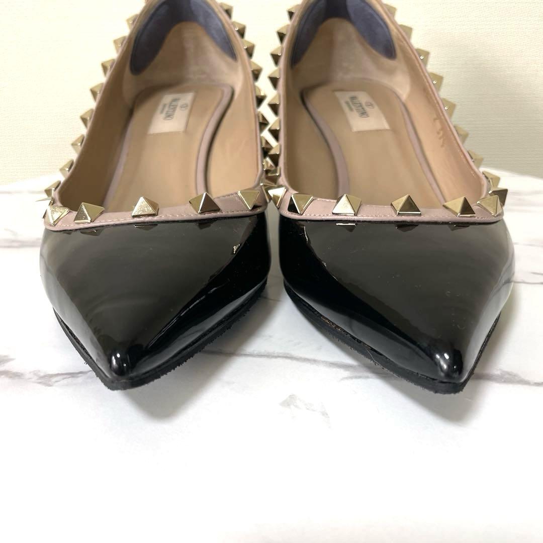 VALENTINO 37.5 ロックスタッズ　エナメル ブラック　パンプス