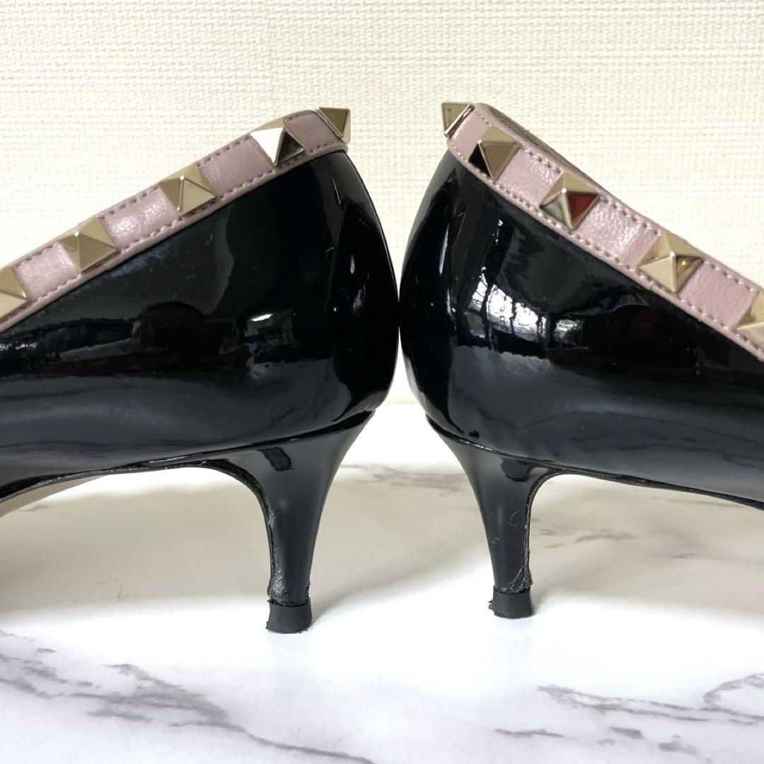 VALENTINO 37.5 ロックスタッズ　エナメル ブラック　パンプス