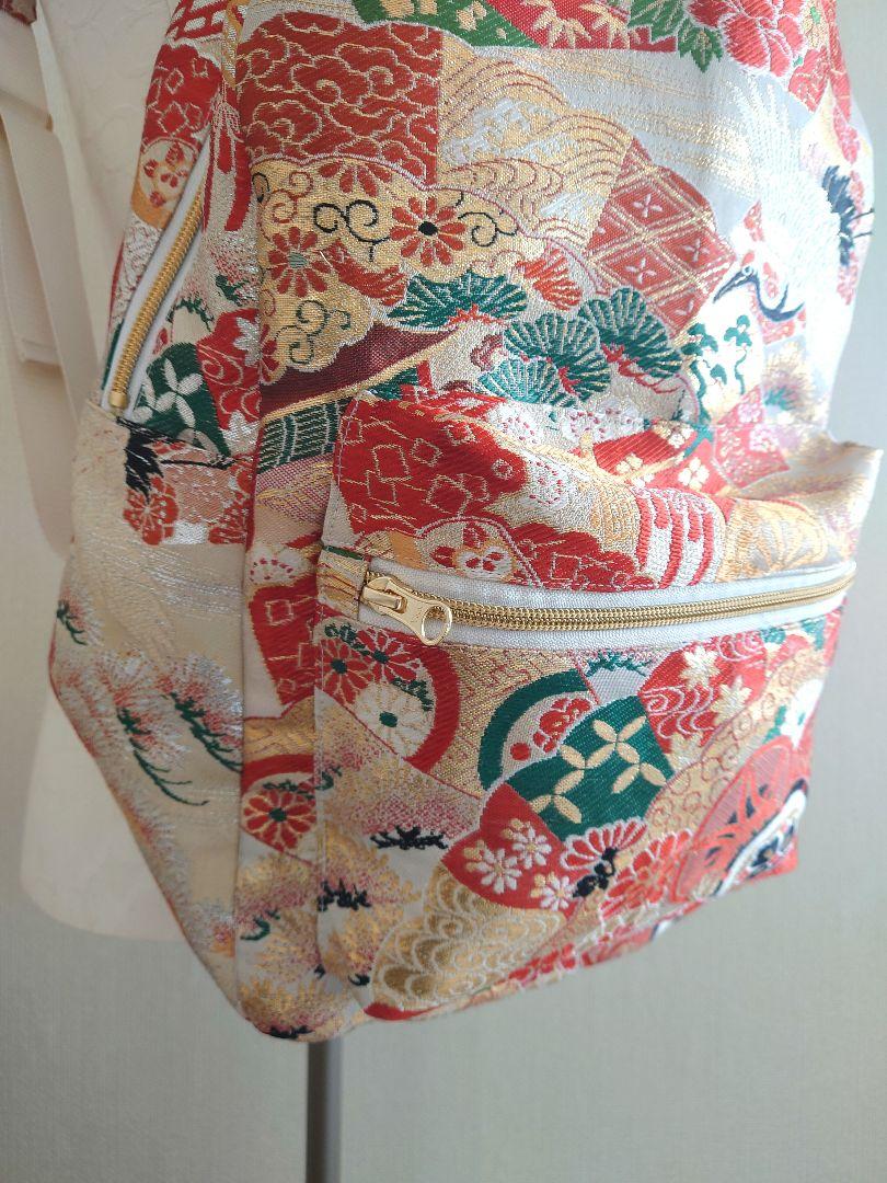ハンドメイド 帯 リメイク リュック 鶴