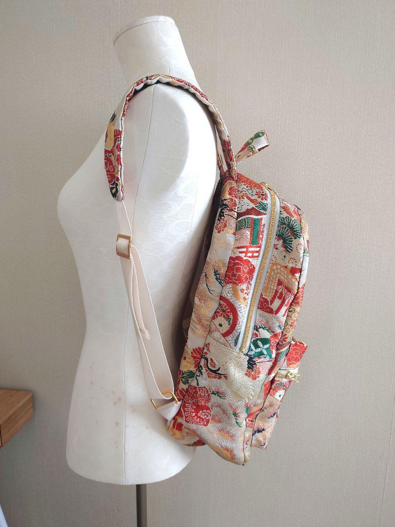 ハンドメイド 帯 リメイク リュック 鶴