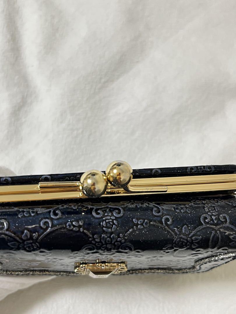 極美品 ANNA SUI 財布 ルーミー 紺 青 三つ折り 花 がま口 極美品 ANNA SUI 財布 ルーミー 紺 青 三つ折り 花 がま口