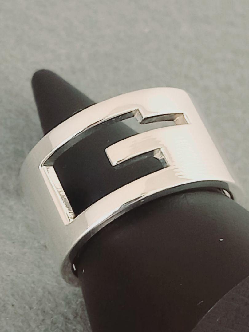 美品 GUCCI グッチ Gカットアウトワイド シルバーリング ②