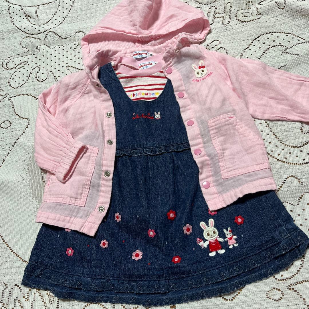 美品♡ミキハウス♡デニムワンピースセット♡80