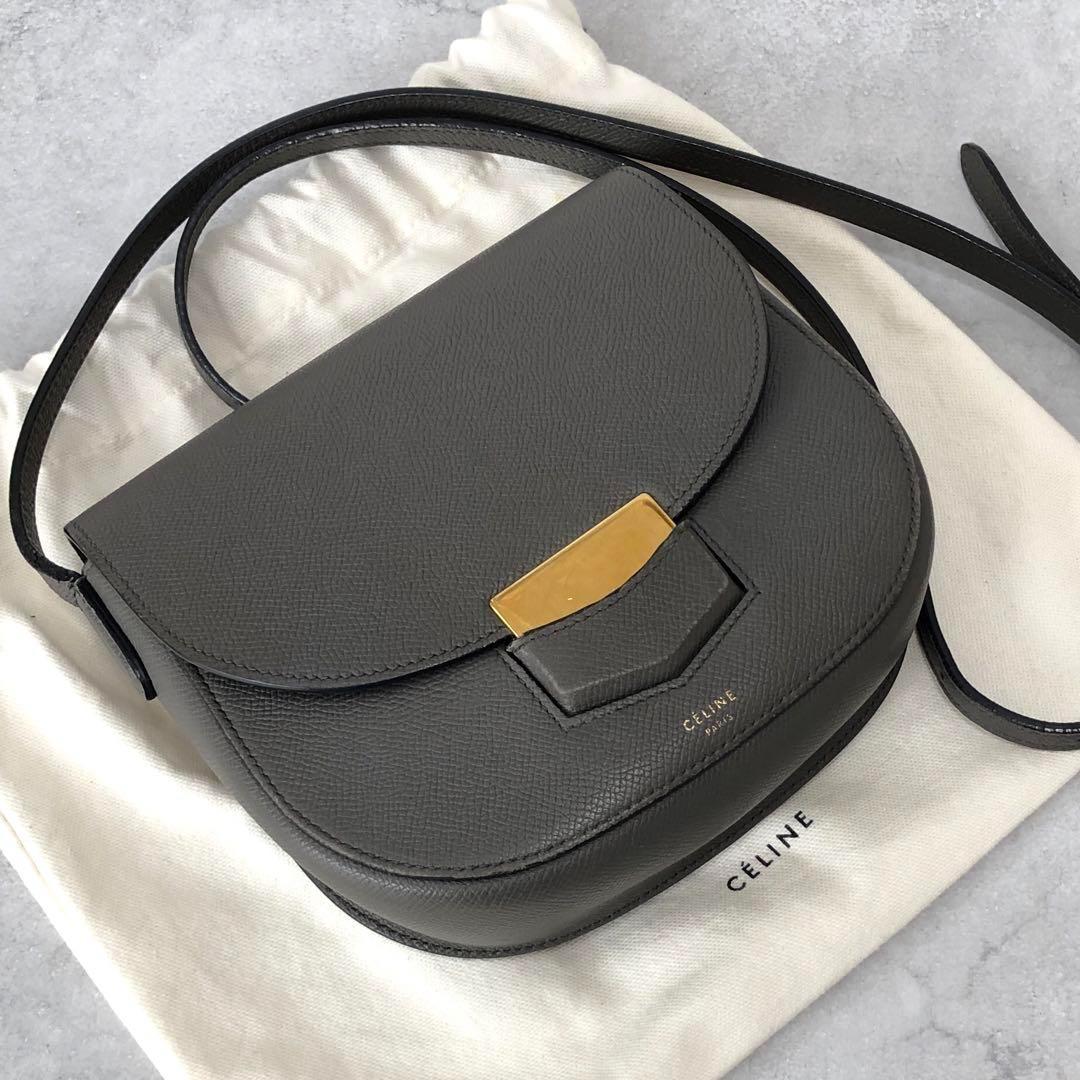 美品✨セリーヌ トロッター ミニ ショルダーバッグ カーフスキン グレー 金具 美品✨セリーヌ トロッター ミニ ショルダーバッグ カーフスキン