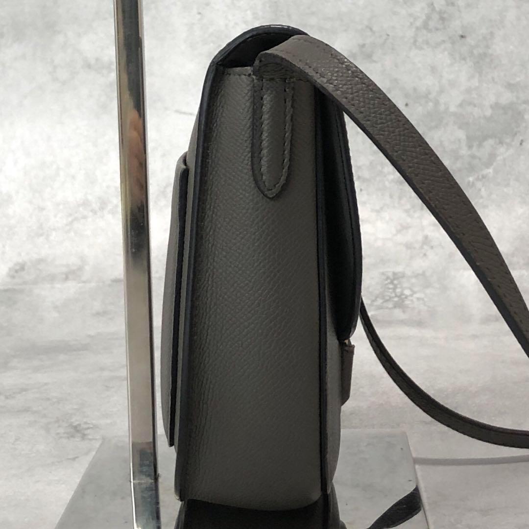 美品✨セリーヌ トロッター ミニ ショルダーバッグ カーフスキン グレー 金具 美品✨セリーヌ トロッター ミニ ショルダーバッグ カーフスキン