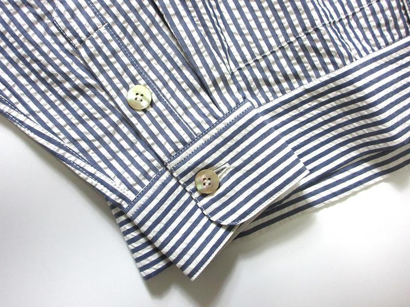 美品☆THE GIGI シャツブルゾン ワークシャツ シアサッカー 白×青 新品 THE GIGI ザ ジジ コットン シアサッカー シャツ